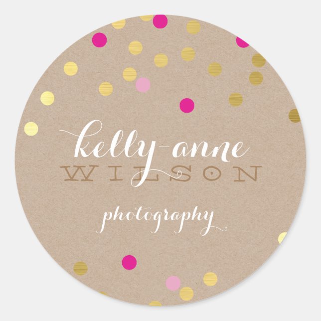 Sticker Rond CONFETTI GLAMOROUS mignon feuille or gras rose kra (Devant)