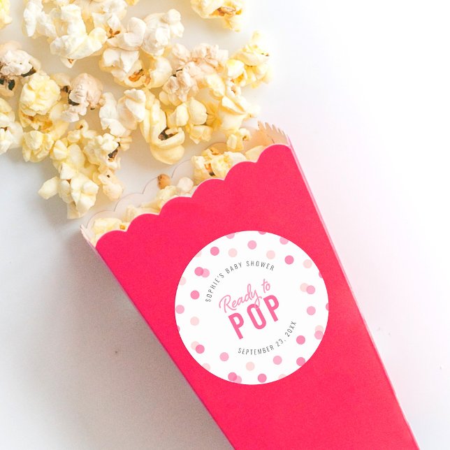 Sticker Rond Confetti rose prêt pour la pop Baby shower (Créateur téléchargé)