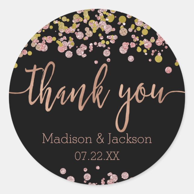 Sticker Rond Confetti Sparkle Shine Rose Gold Wedding Favoriser (Devant)