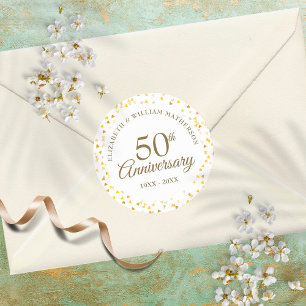 Sticker Rond Confettis cœurs dorés élégants pour le 50e anniver