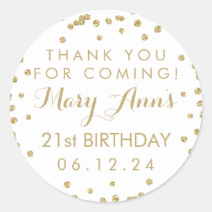 Sticker Rond Confettis d'anniversaire de Merci d'or 21èmes