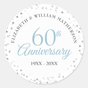 Sticker Rond Confettis de cœurs pour le 60e anniversaire
