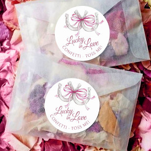 Sticker Rond Confettis de mariage à l'aquarelle ruban rose fers