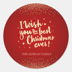Sticker Rond Confettis dorés Je vous souhaite un très joyeux No