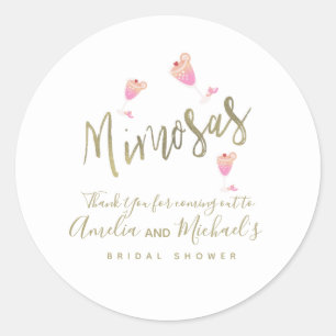 Sticker Rond Confettis Remerciement Rose Mimosa pour Baby Showe