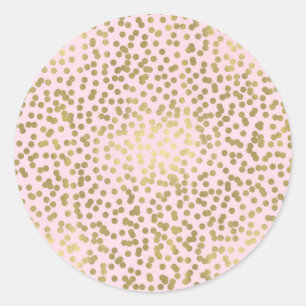 Sticker Rond Confettis Rose Pâle & Points Dorés Élégant Chic Gl