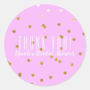 Sticker Rond Confettis Roses et Or Points Modernes Cadeau de Fê