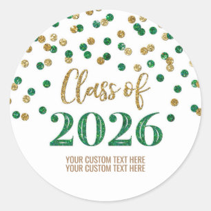 Sticker Rond Confettis Verts Dorés Graduation 2026