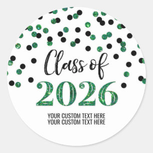 Sticker Rond Confettis Verts Noirs Graduation 2026