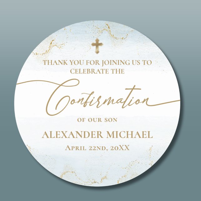 Sticker Rond Confirmation de croix Merci bleu Gold (Créateur téléchargé)