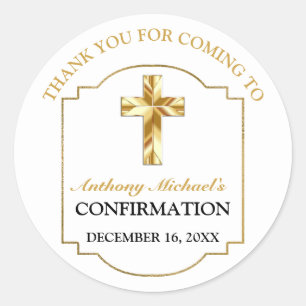 Sticker Rond Confirmation Elegant White Gold Cross Boys