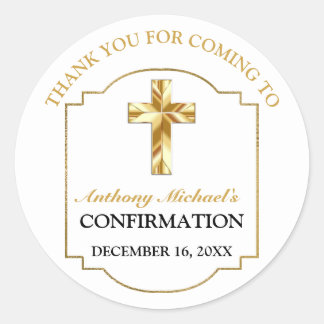 Sticker Rond Confirmation Elegant White Gold Cross Boys
