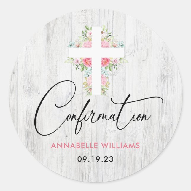 Sticker Rond Confirmation Floral Rustic (Devant)