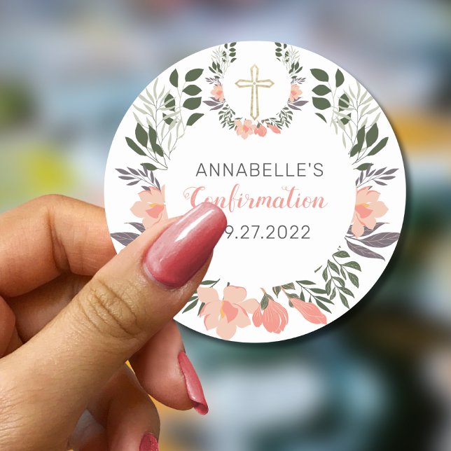 Sticker Rond Confirmation florale simple de corail (Créateur téléchargé)