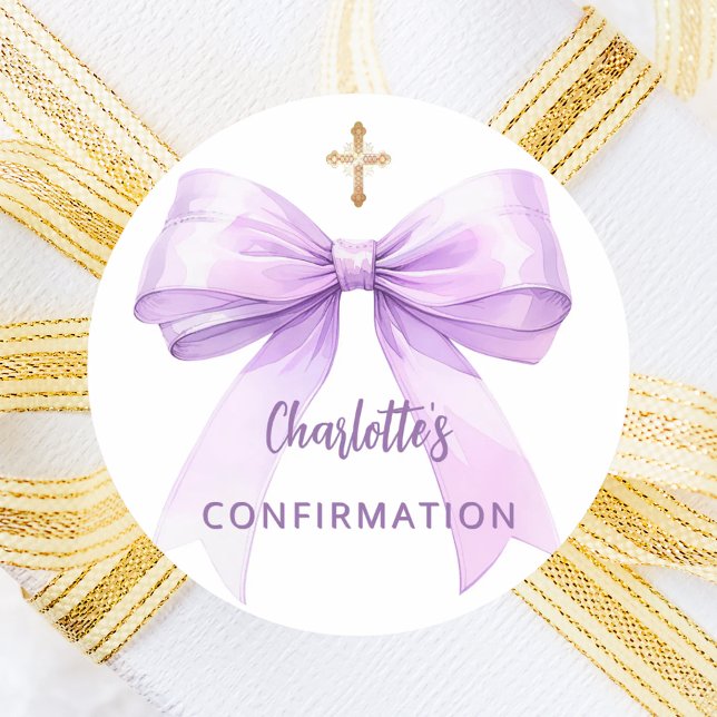 Sticker Rond Confirmation lavender bow girl cross (Créateur téléchargé)