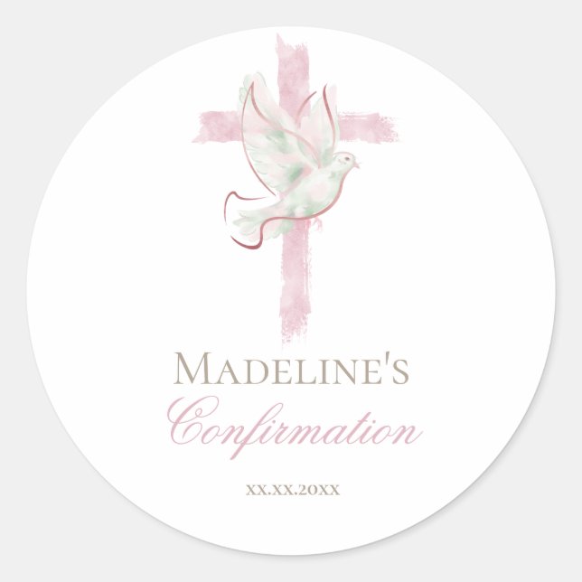 Sticker Rond Confirmation pink cross (Devant)