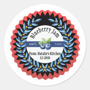 Sticker Rond Confiture Blueberry Fabriquée Avec Amour Moderne B