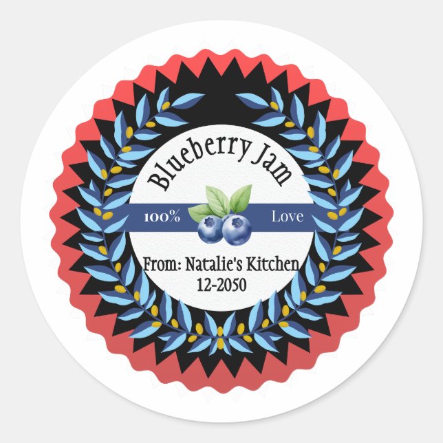 Sticker Rond Confiture Blueberry Fabriquée Avec Amour Moderne B (Devant)