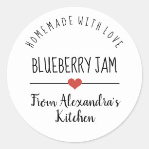 Sticker Rond confiture de bleuet blanc fait maison avec amour