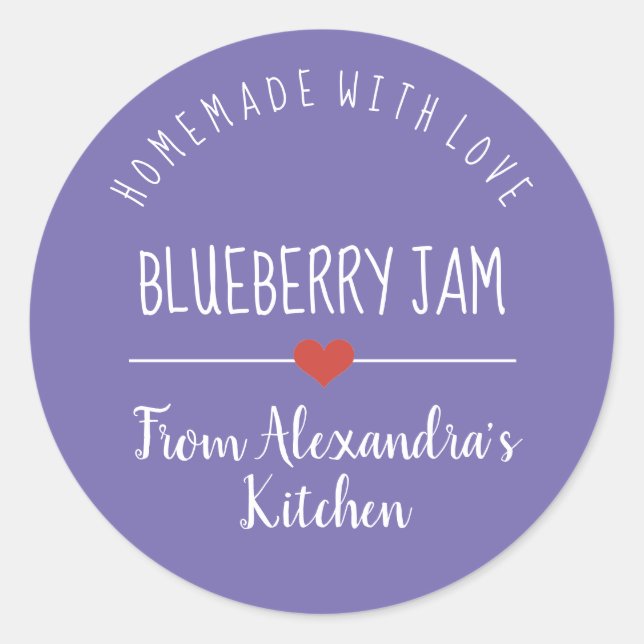 Sticker Rond confiture de bleuet violet fait maison avec amour (Devant)
