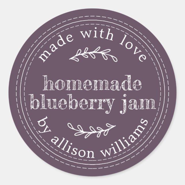 Sticker Rond Confiture de bleuets maison rustique en canne viol (Devant)