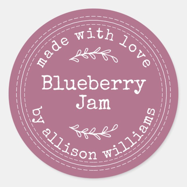 Sticker Rond Confiture de bleuets maison rustique violet (Devant)