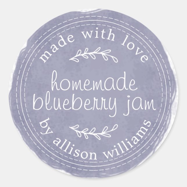 Sticker Rond Confiture de bleuets rustique maison Can Navy Bleu (Devant)