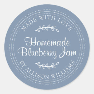 Sticker Rond Confiture de bleuets rustique maison Canne bleu Vi