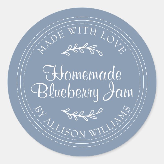Sticker Rond Confiture de bleuets rustique maison Canne bleu Vi (Devant)