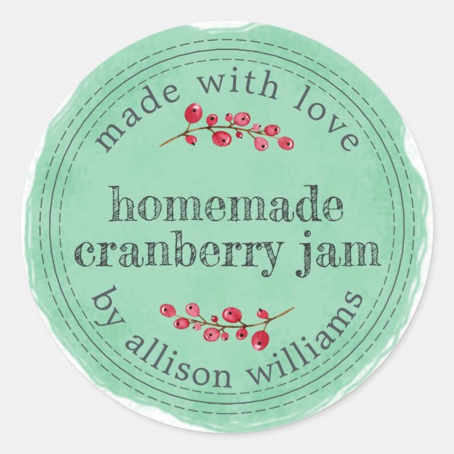 Sticker Rond Confiture de Cranberry Maison de Noël Vert Aquarel (Devant)