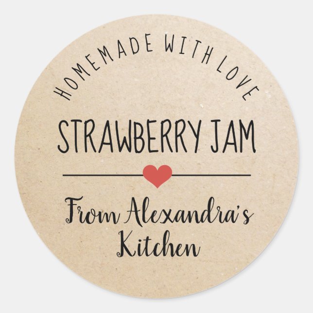 Sticker Rond confiture de fraise kraft fait maison avec amour (Devant)