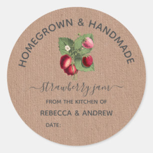 Sticker Rond Confiture de fraises faite maison et artisanale Pa