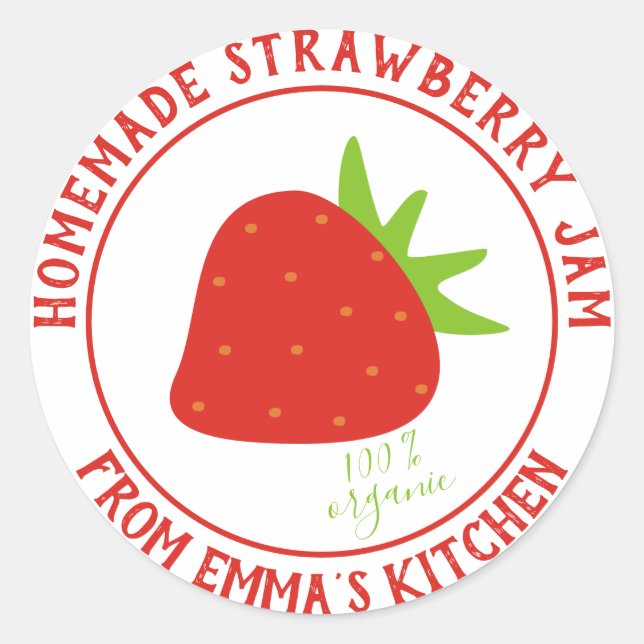 Sticker Rond Confiture de fraises maison - 100% bio (Devant)