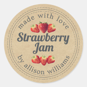 Sticker Rond Confiture de fraises maison rustique Kraft