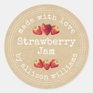 Sticker Rond Confiture de fraises maison rustique Kraft papier
