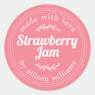 Sticker Rond Confiture de fraises maison rustique rose