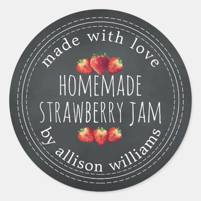 Sticker Rond Confiture de fraises maison rustique tableau noir (Devant)