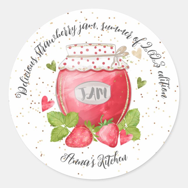 Sticker Rond confiture de fraises, mignonne (Devant)