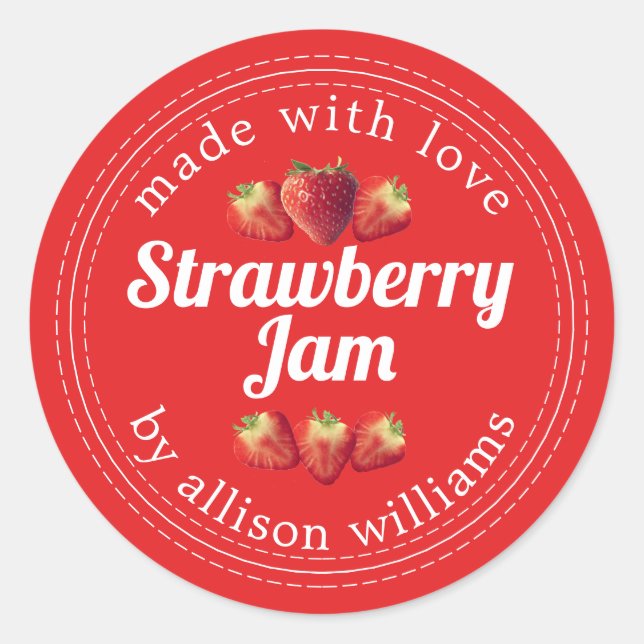 Sticker Rond Confiture de fraises rouge maison rustique (Devant)