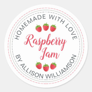 Sticker Rond Confiture de framboise blanche fait avec amour 