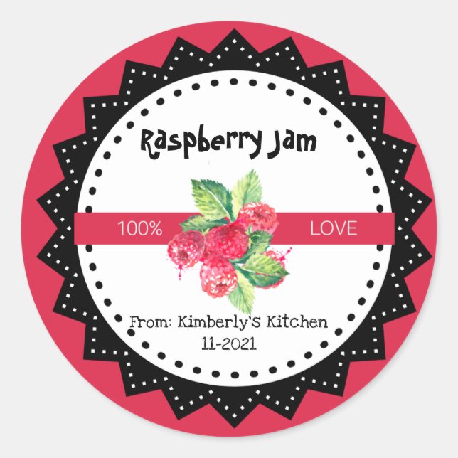 Sticker Rond Confiture De Framboise Fabriquée Avec Amour Rustiq (Devant)