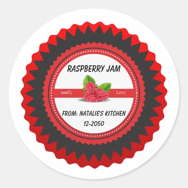 Sticker Rond Confiture de framboise faite avec amour moderne Ro (Devant)