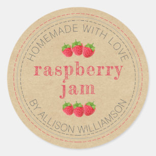 Sticker Rond Confiture de framboise maison rustique Can Kraft