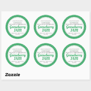 Sticker Rond Confiture de gooseberry vert blanc polka préserver