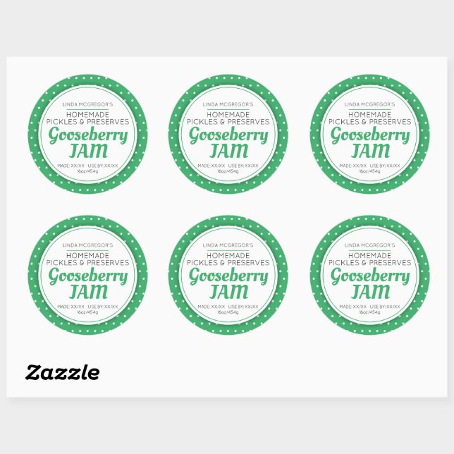 Sticker Rond Confiture de gooseberry vert blanc polka préserver (Feuille)