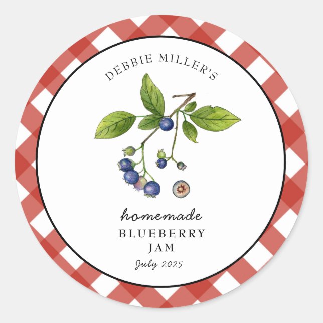 Sticker Rond Confiture de Myrtille Gingham Jam. Pot  (Devant)