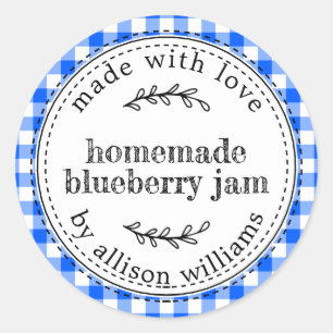 Sticker Rond Confiture de myrtille maison rustique à carreaux b