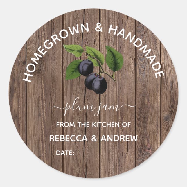 Sticker Rond Confiture de prune artisanale et artisanale Bois d (Devant)