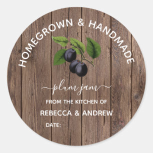 Sticker Rond Confiture de Prune Faite Maison & Artisanale Bois
