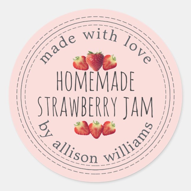 Sticker Rond Confiture Maison Rustique de Fraise Rose (Devant)